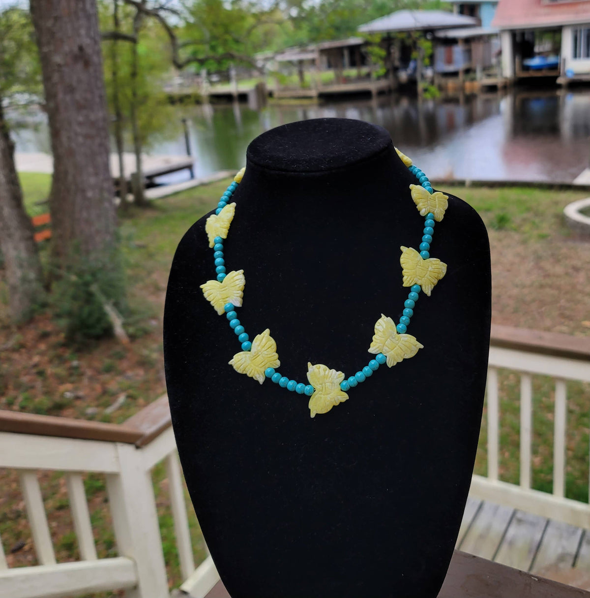 Lemon Jade butterfly, turquoise glass bead by Navajo artist