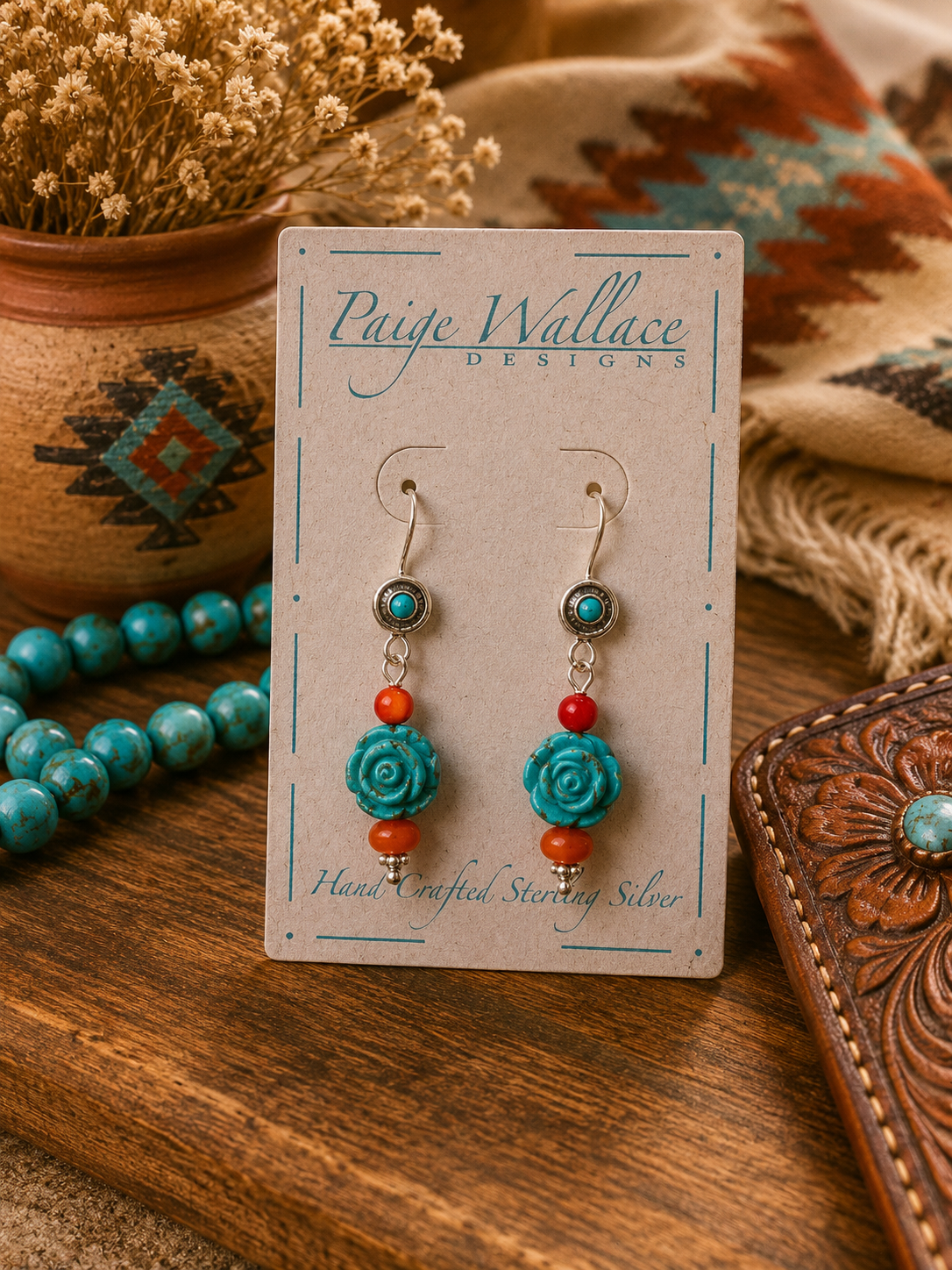 Paige Wallace Turquoise Rose Drop Earrings