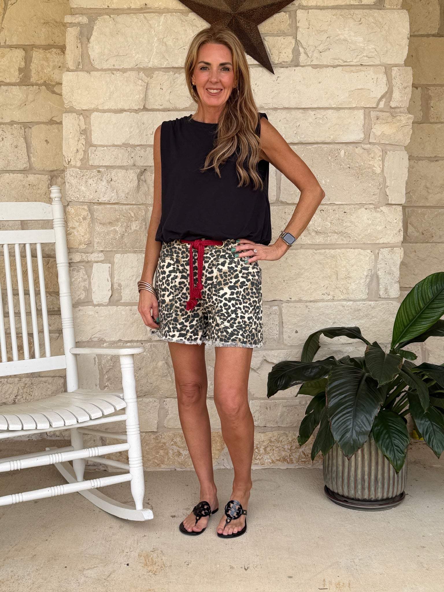 Braided Waist Belt Leopard Print Short