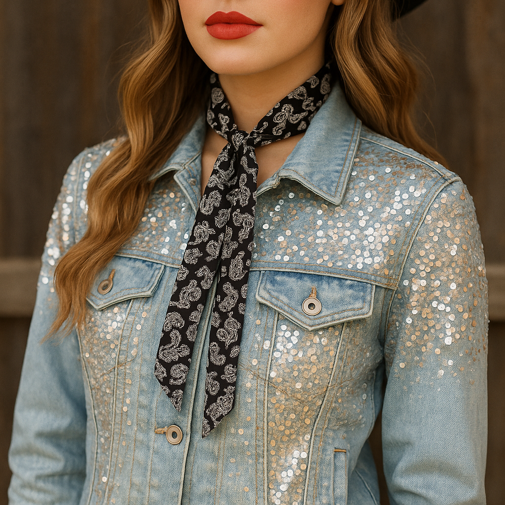 Black and White Western Skinny Mini Wild Rag Scarf