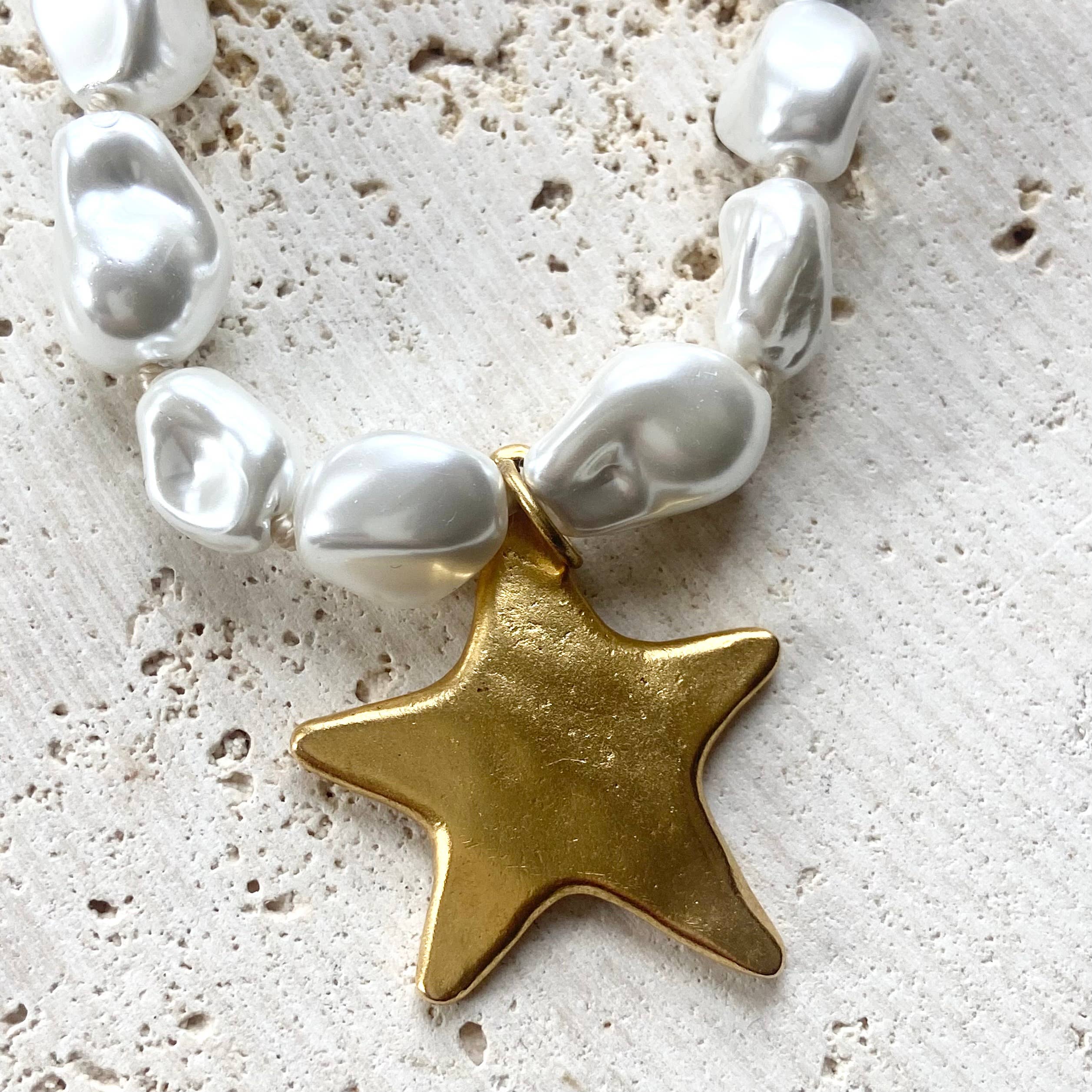 Luxe pearl strand necklace with hand casted  star