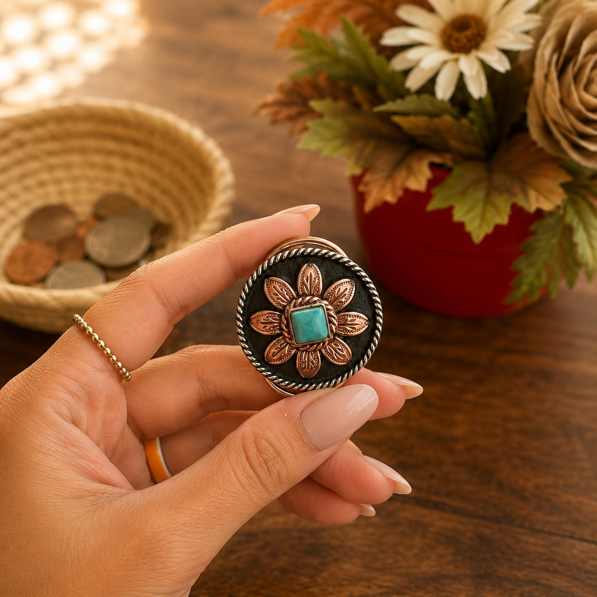 Round Copper Flower Twilly Slide