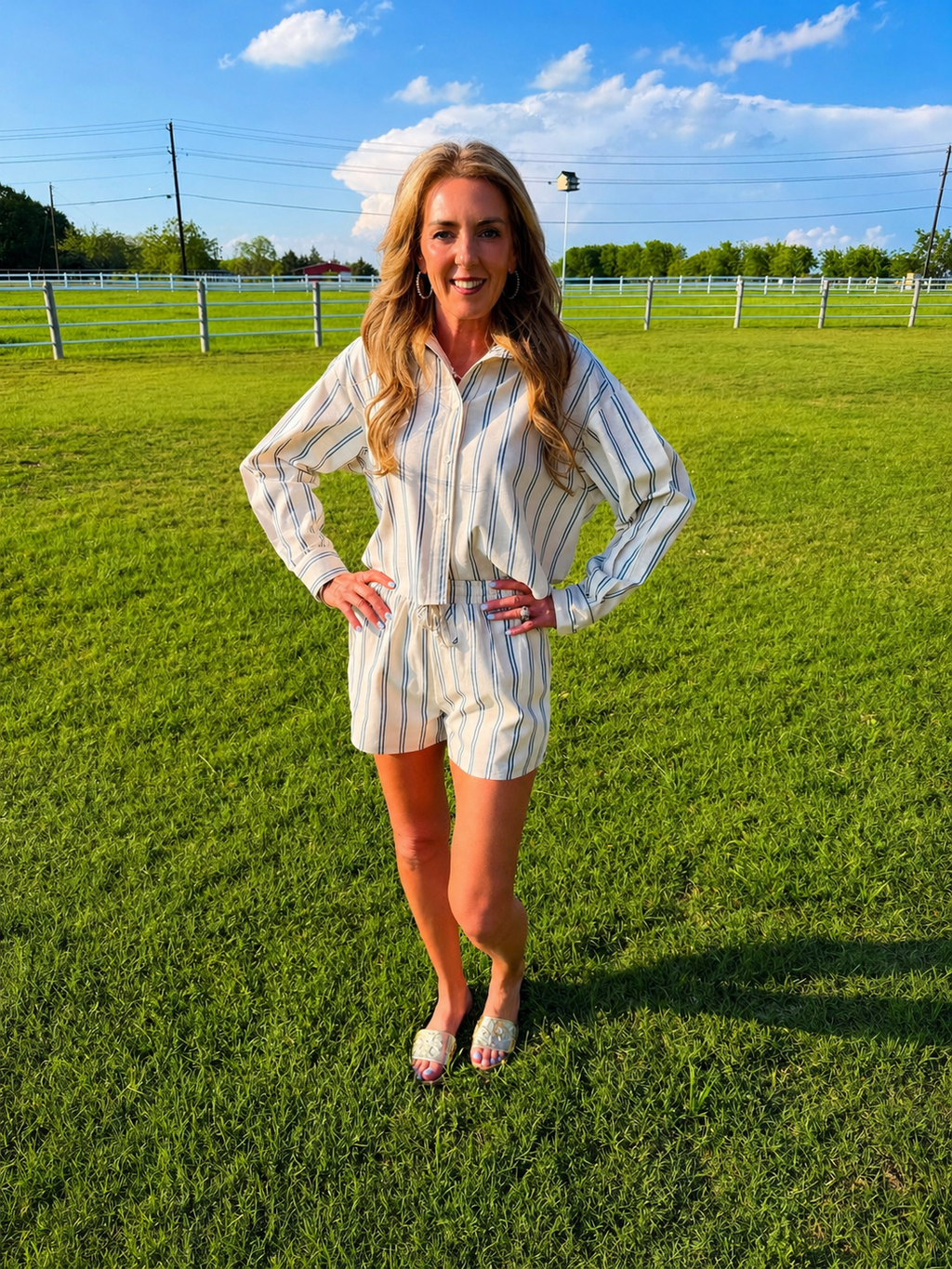 Neutral Stripe Short Set
