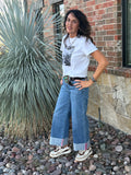 MID RISE CROP WIDE LEG CUFFED JEANS