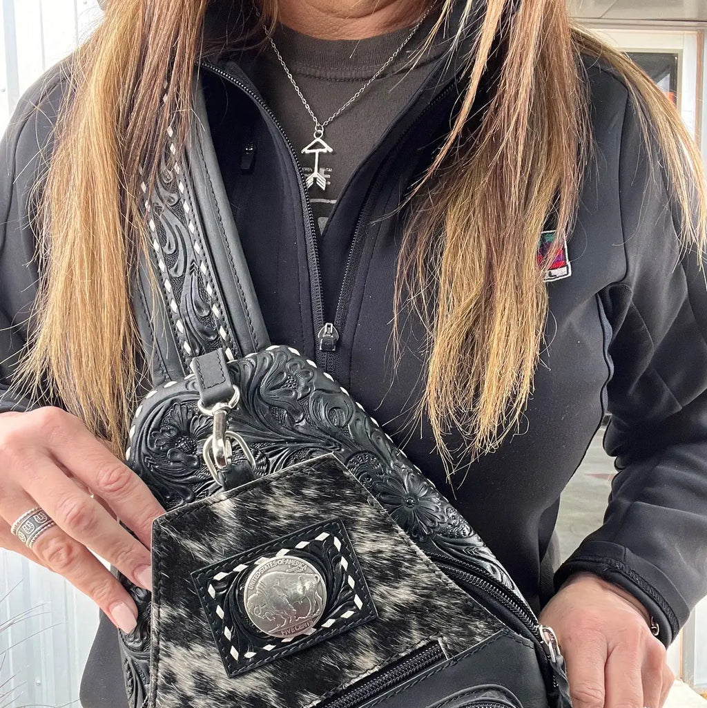 Sling Bag with Tooled Leather