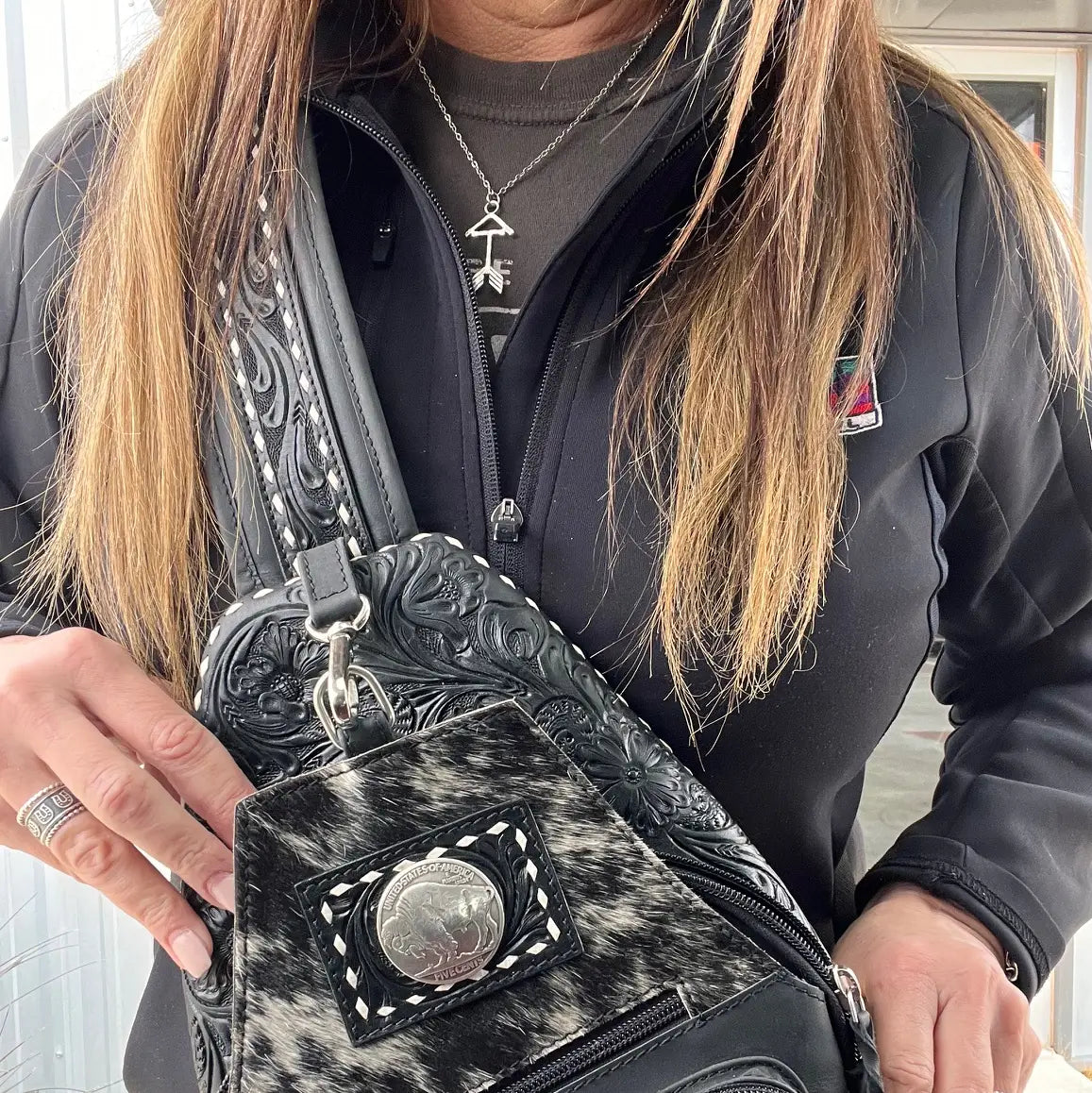 Sling Bag with Tooled Leather