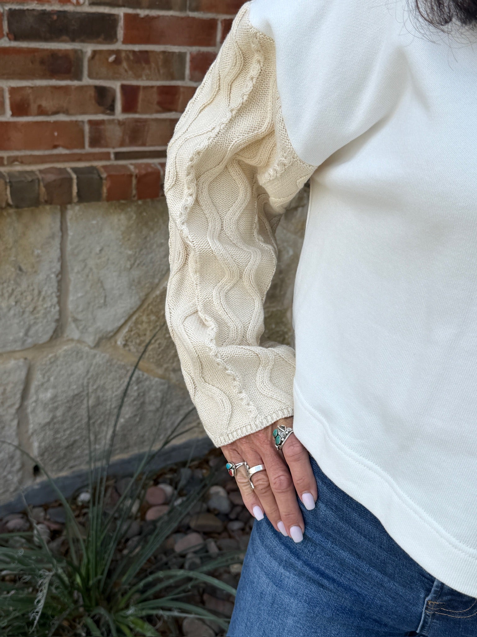 Cableknit Sleeve Pullover Sweatshirt