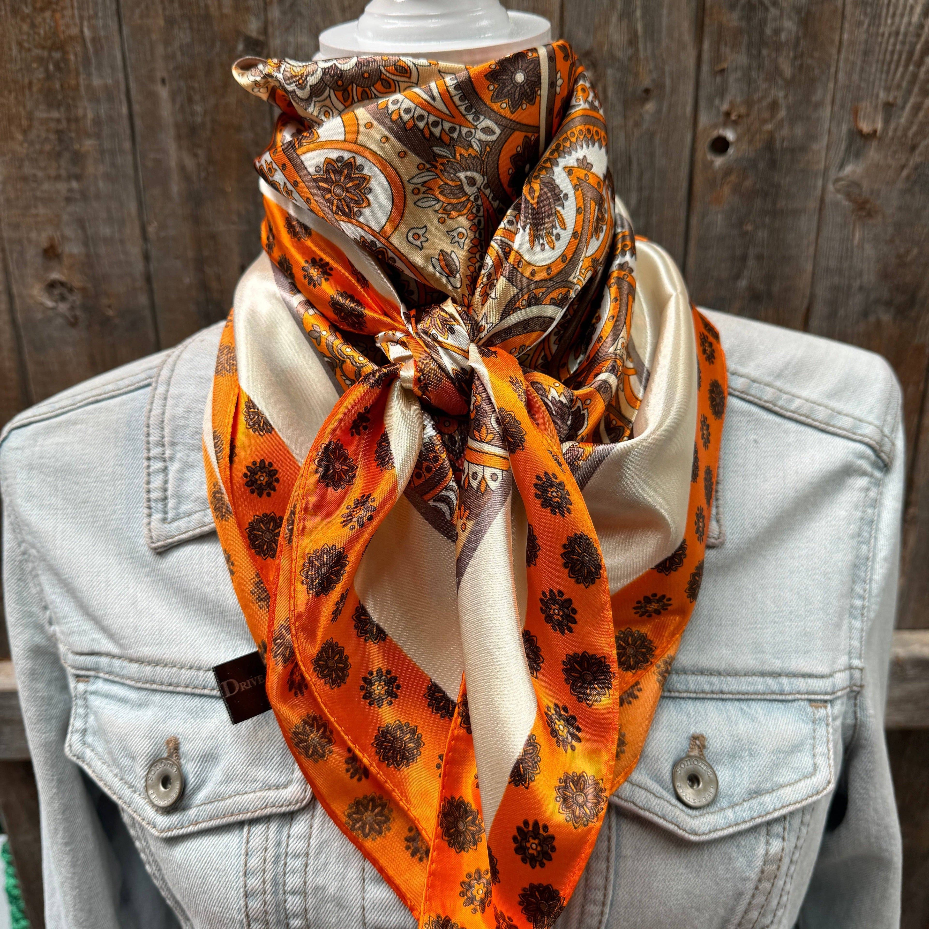35X35" Orange and Cream Giant Paisley Wild Rag