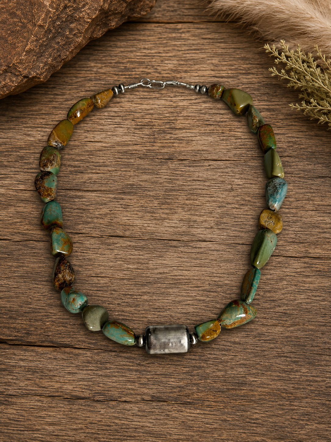 Chunky Turquoise Barrel Bead Necklace