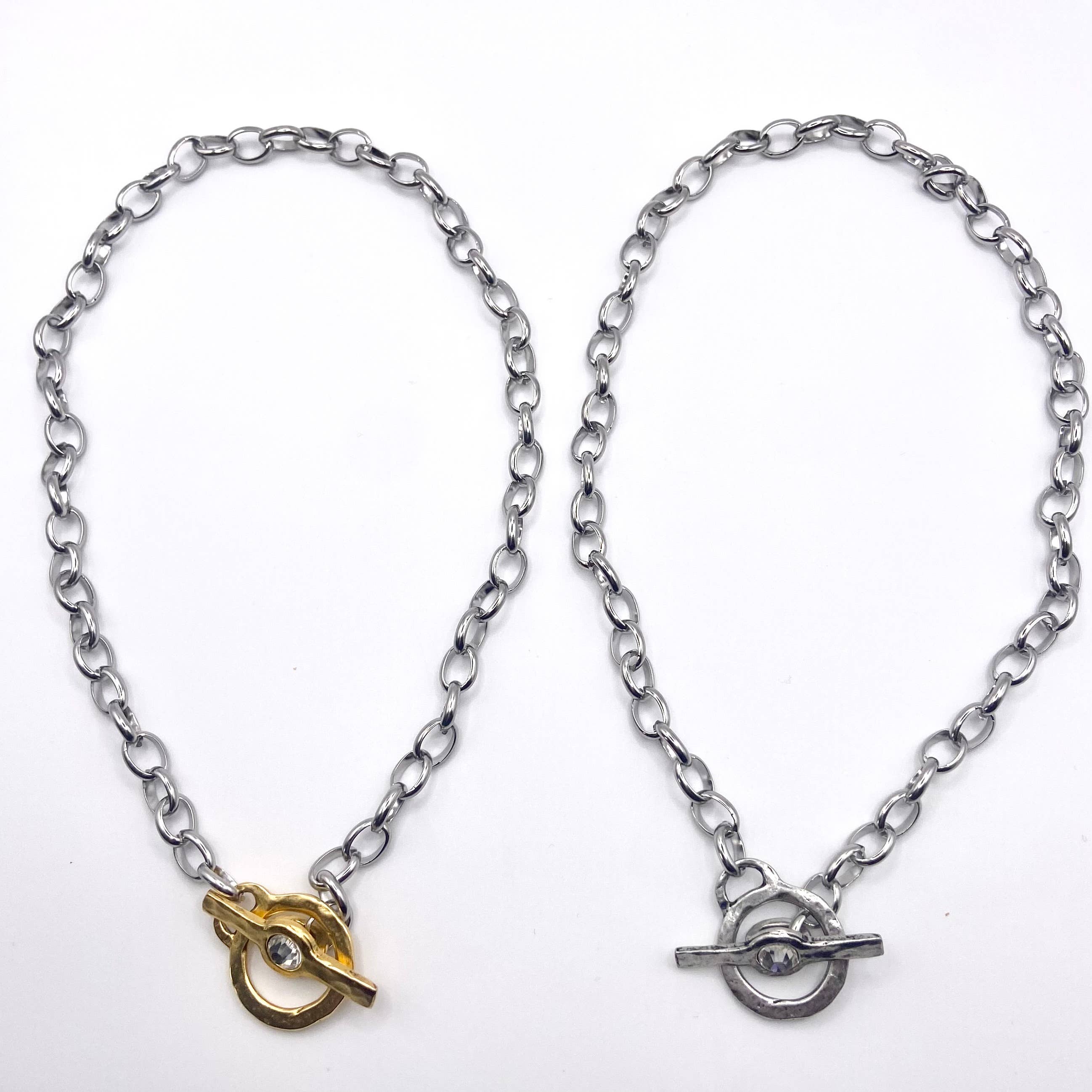 Toggle charm chain necklace mixed metal jewelry 