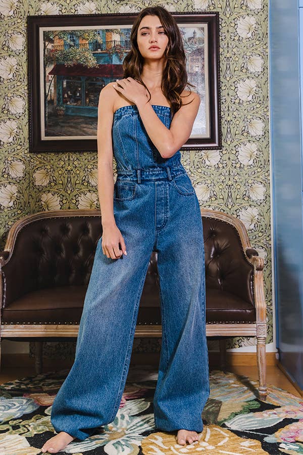 IR5267 Corset Style Strapless Denim Jumpsuit