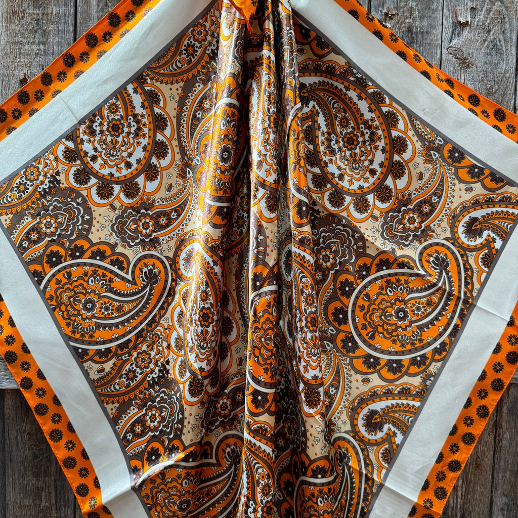 35X35" Orange and Cream Giant Paisley Wild Rag