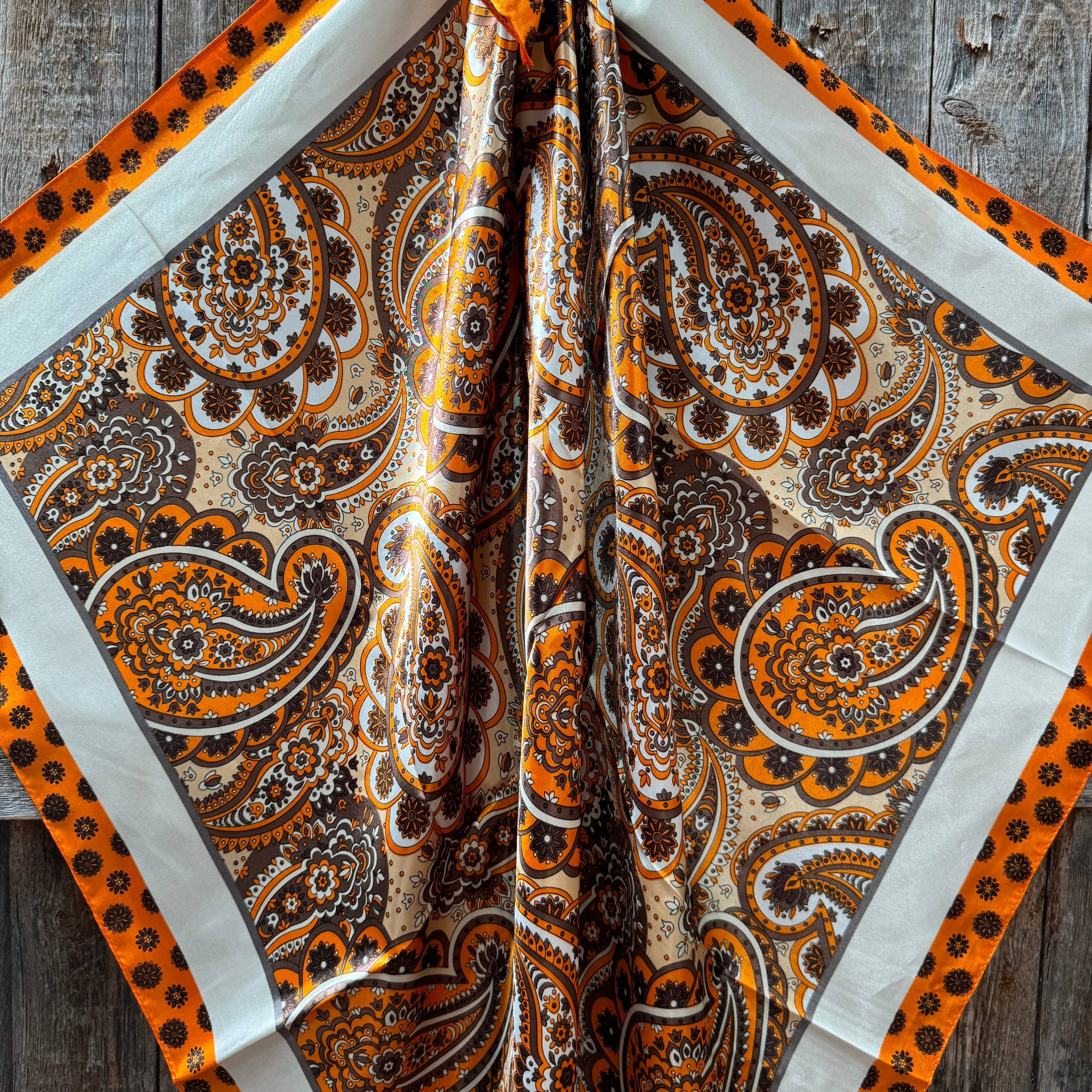35X35" Orange and Cream Giant Paisley Wild Rag