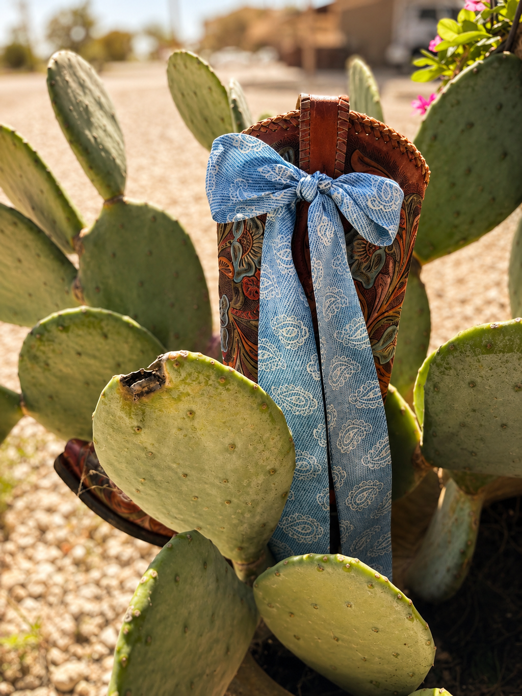Denim Silk Twilly Scarf w/ White Paisley Pattern