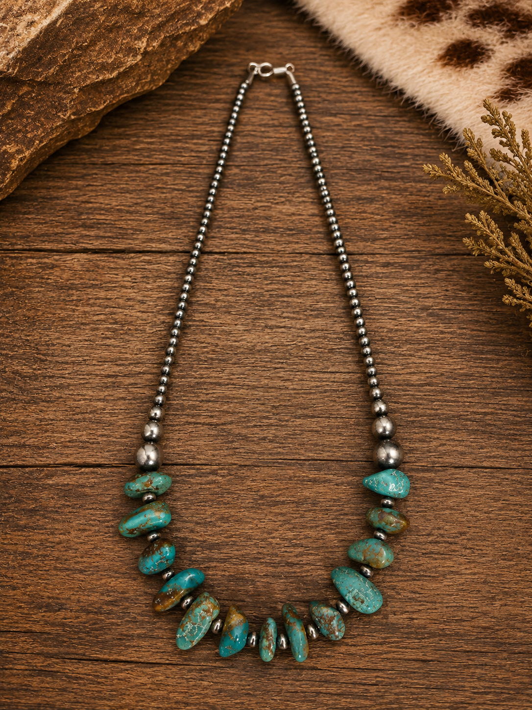 Graduated Sterling Silver Pearls & Turquoise Necklace