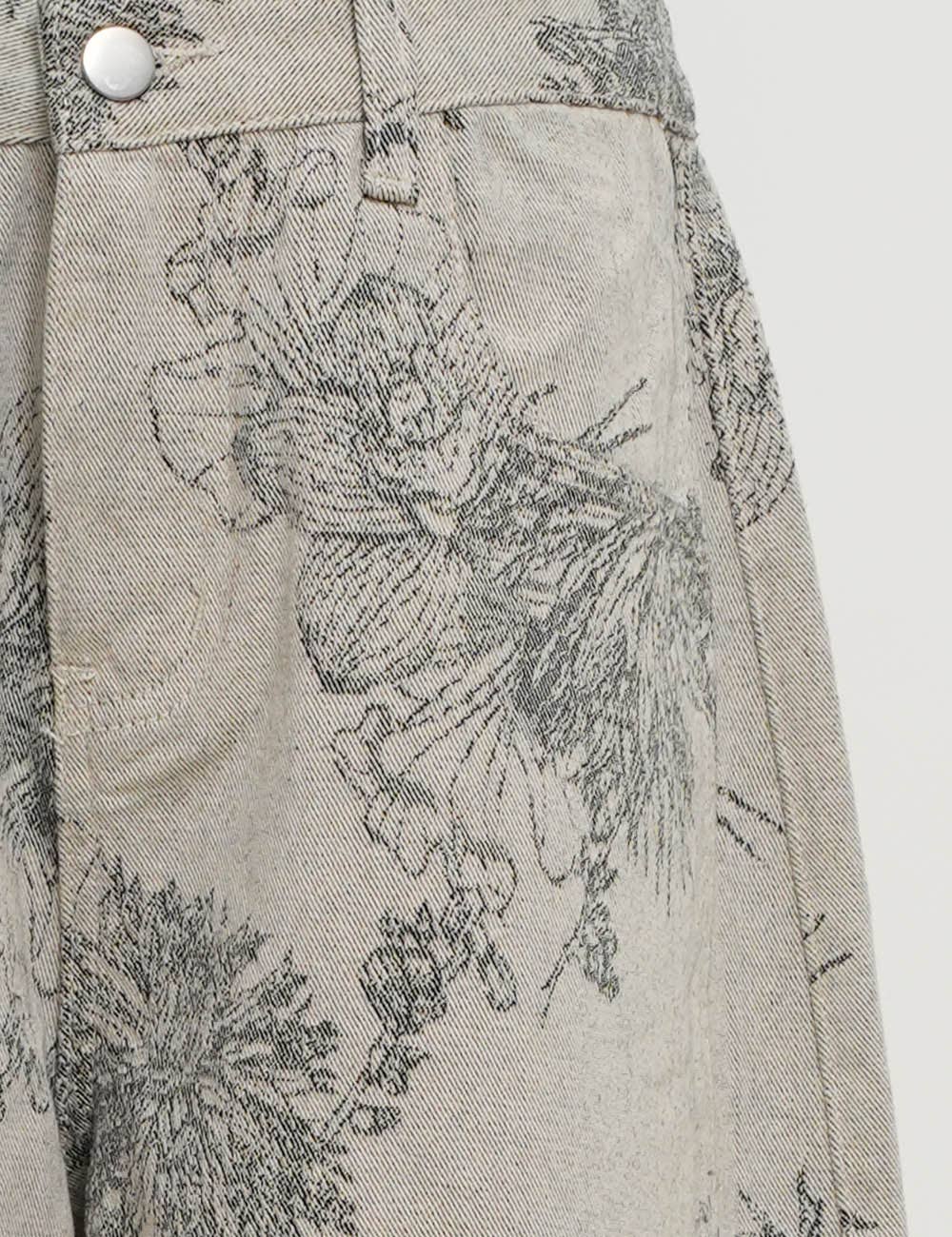 Floral Print Barrel Denim Pants