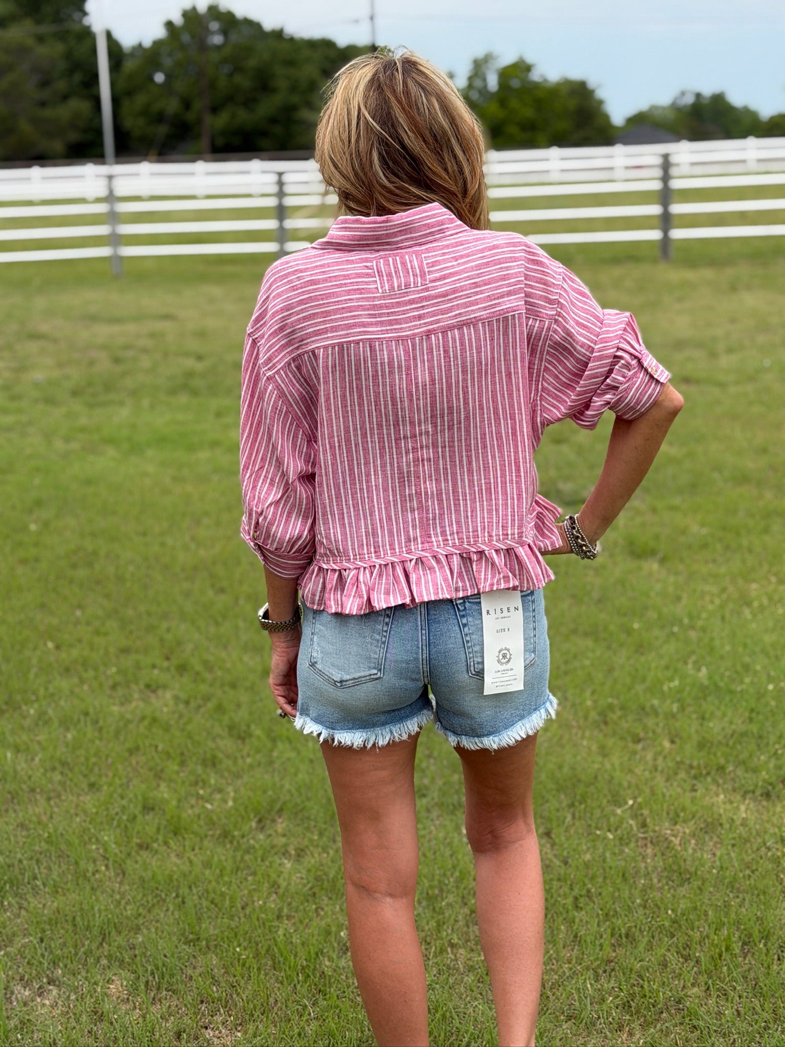 Striped button down Ruffle Hem