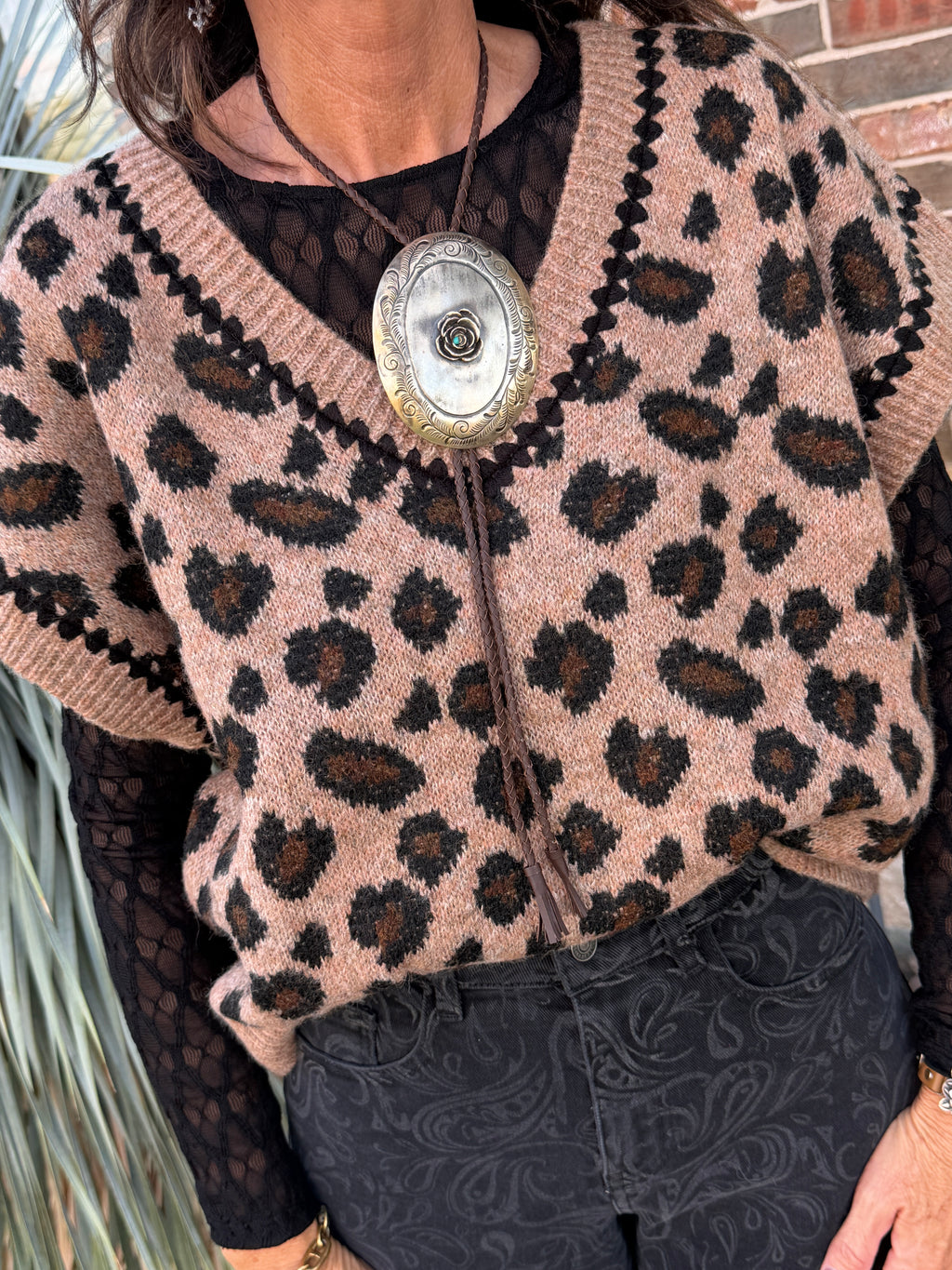Leopard Crochet Knit Sweater Vest