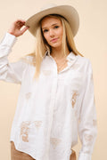 Western Embroidered Linen Blouse