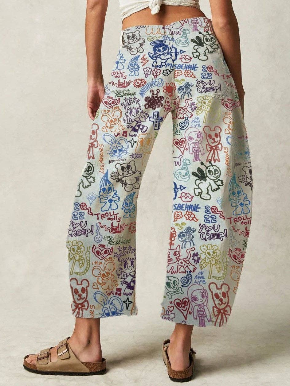 Love Print Loose Midi Waist Jeans DP25A476