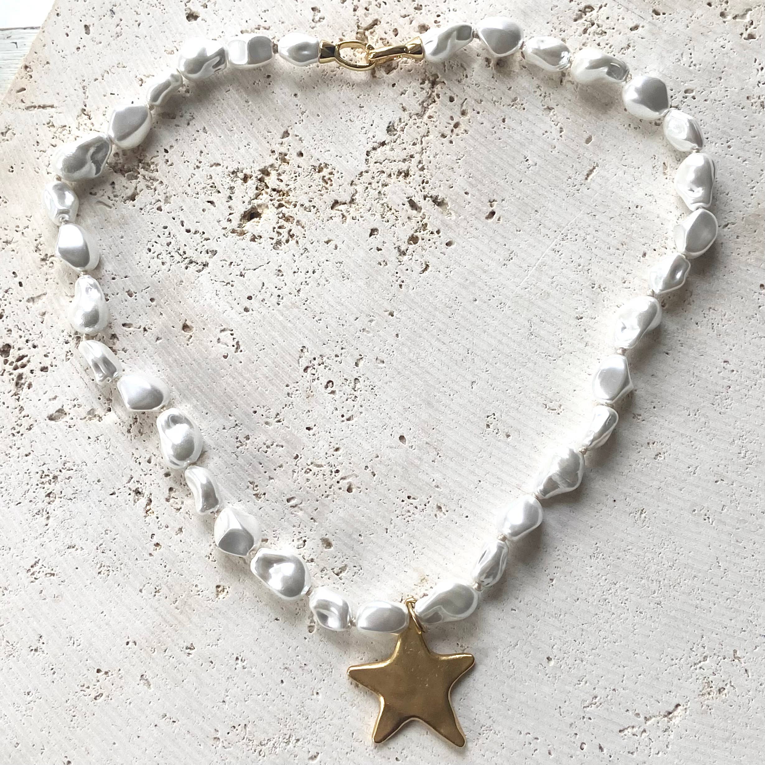 Luxe pearl strand necklace with hand casted  star