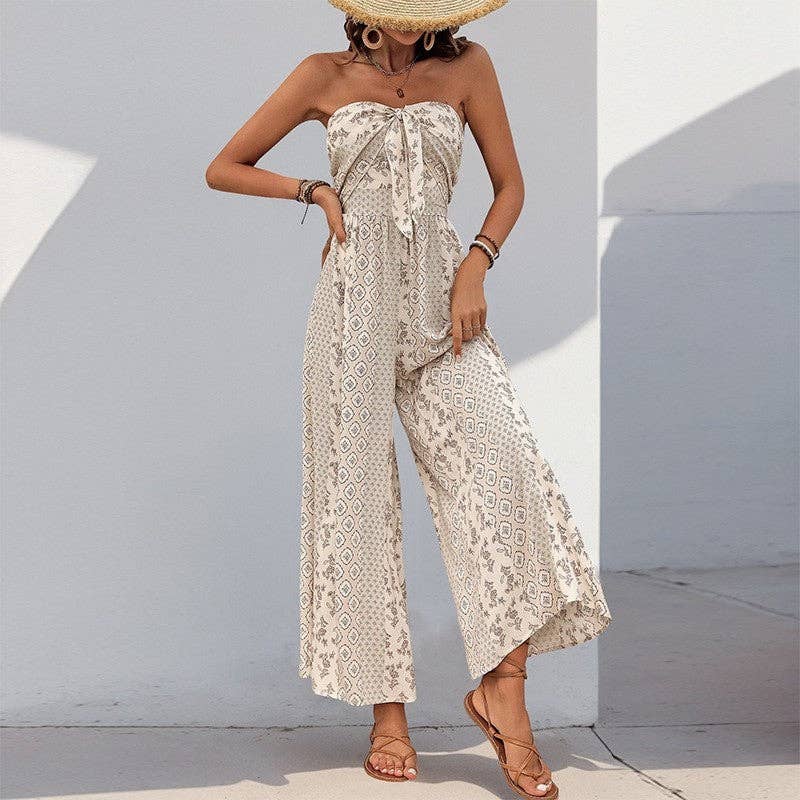 High-Waisted Belted Floral Print Jumpsuit Wide Leg Pants