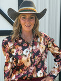 FLORAL SATIN PUFF SLEEVE BLOUSE