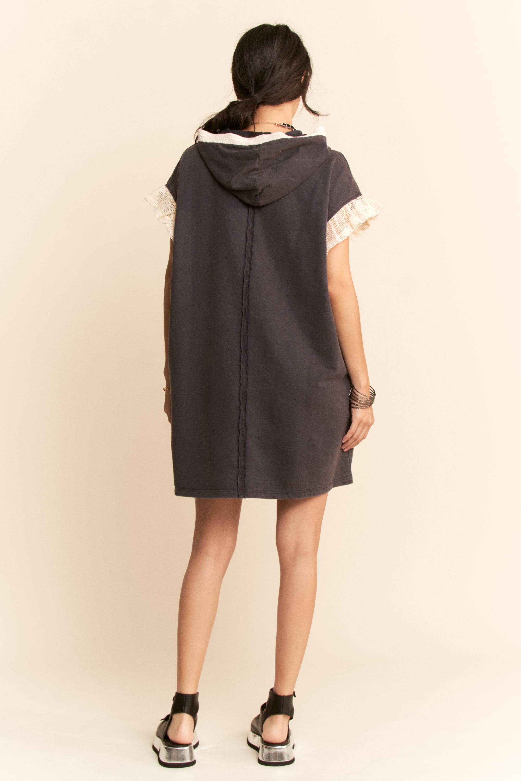 LACE STAR LACE RUFFLE HOODIE DRESS