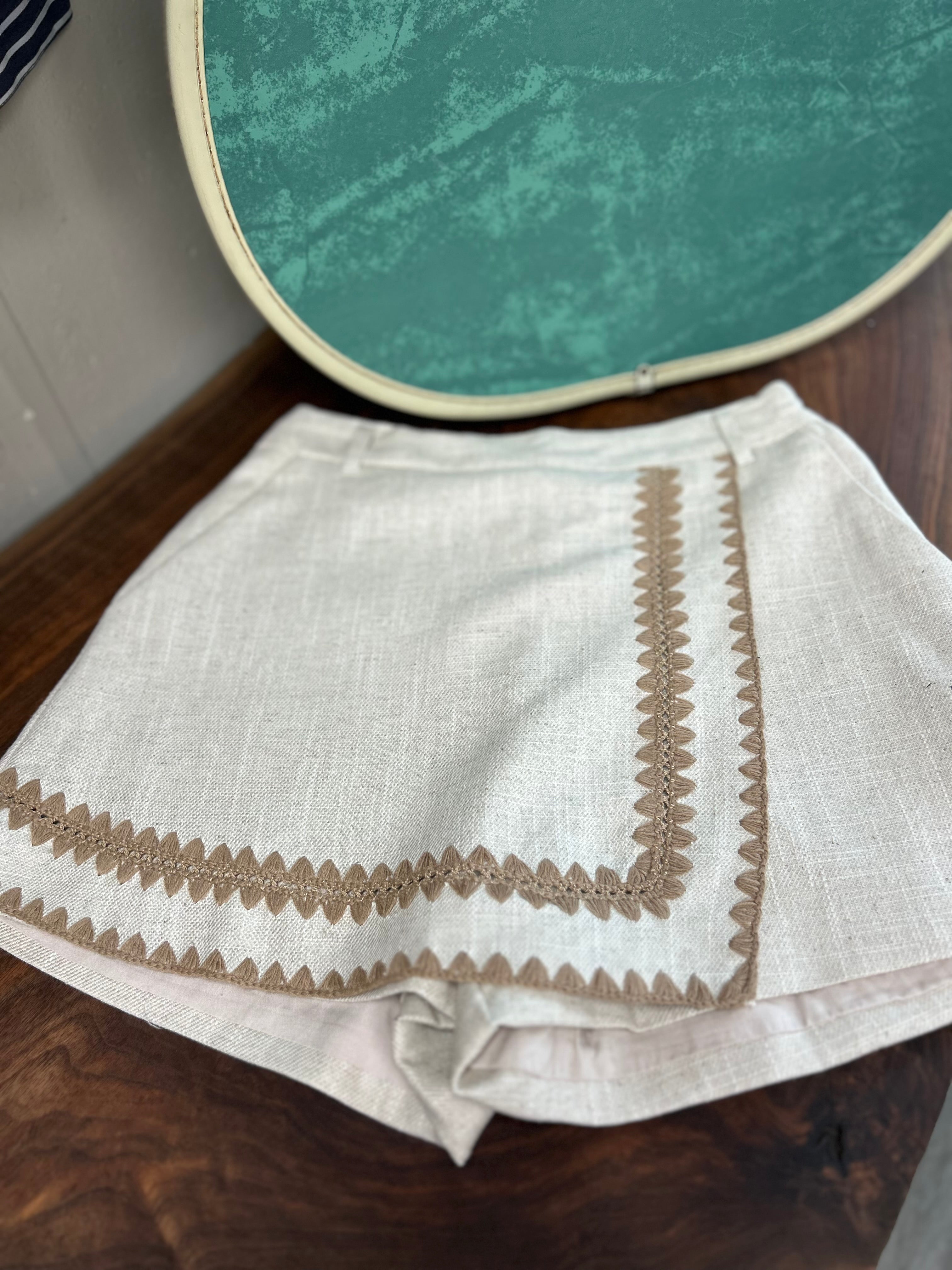 Whipstitch Crochet Embroidery Linen Wrap Skort