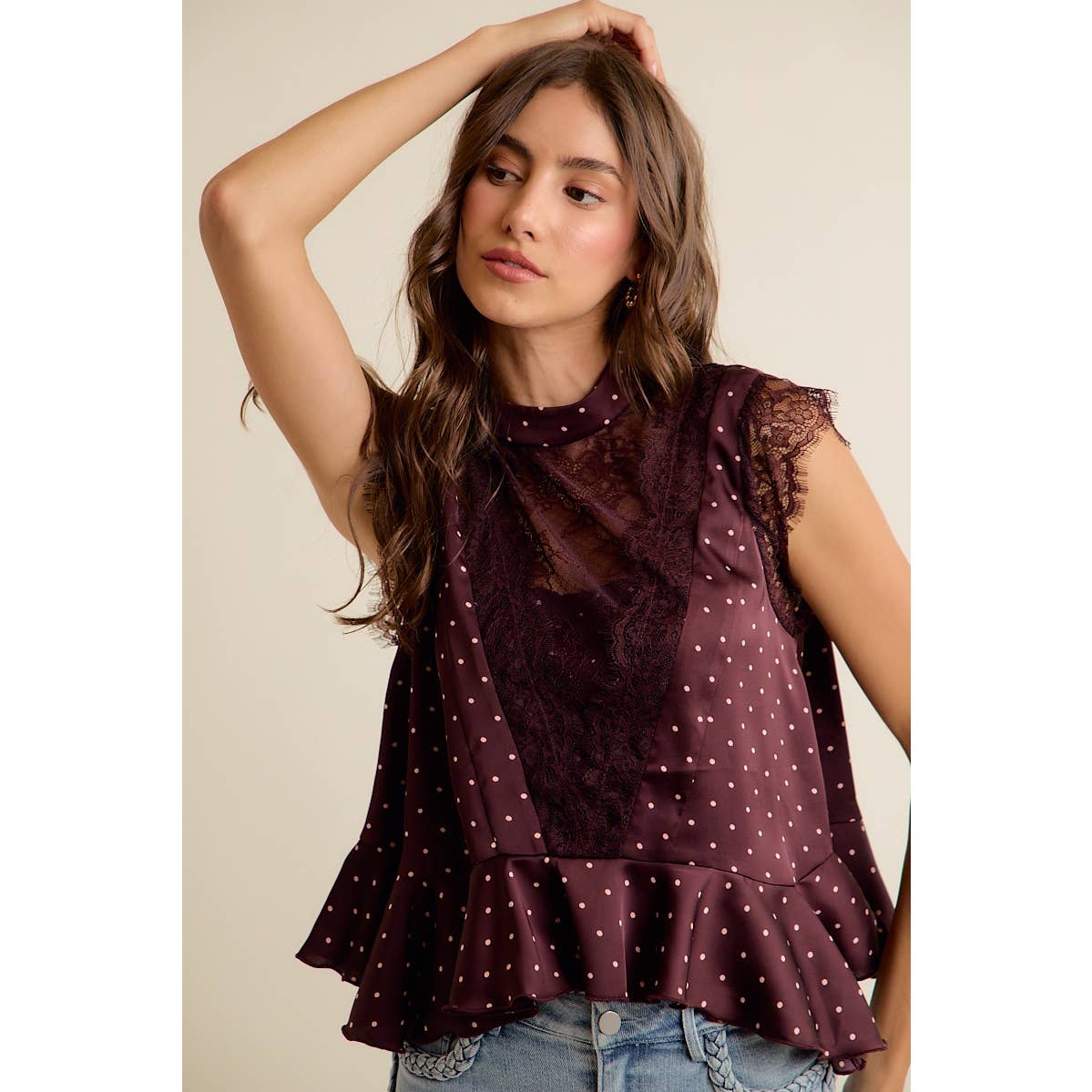 POLKA DOT SATIN LACE TOP