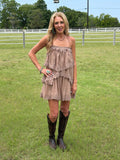 Lace Trim Crisscross Back Self Tie Tiered Mini Dress
