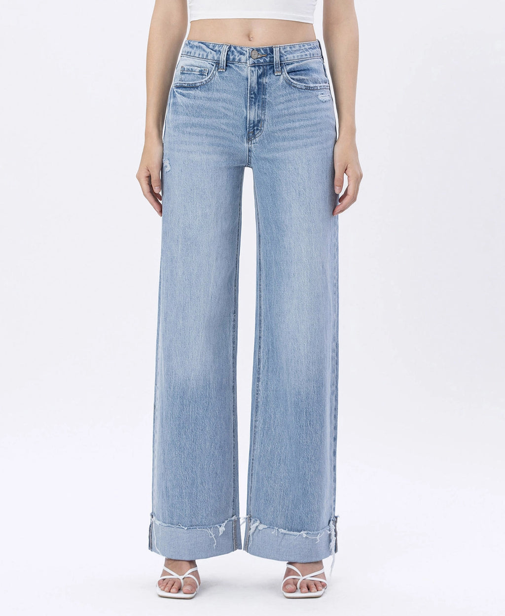 Super High Rise Cuffed Baggy Wide Leg Jeans