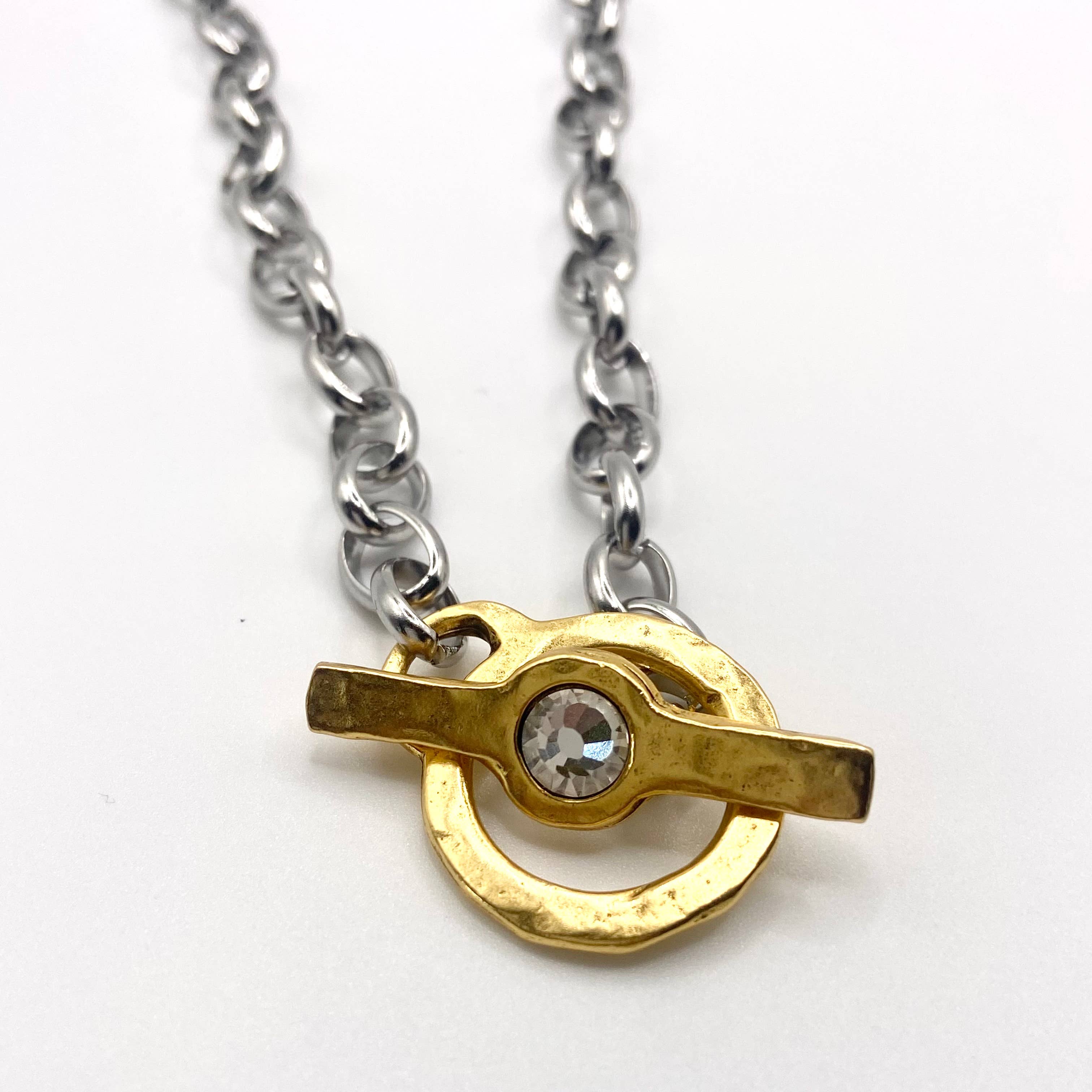 Toggle charm chain necklace mixed metal jewelry 