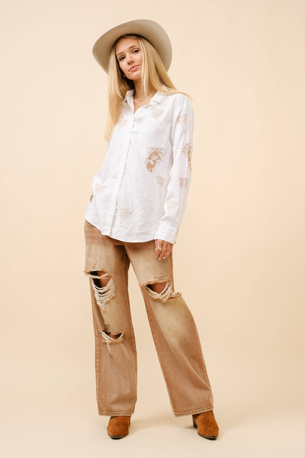 Western Embroidered Linen Blouse