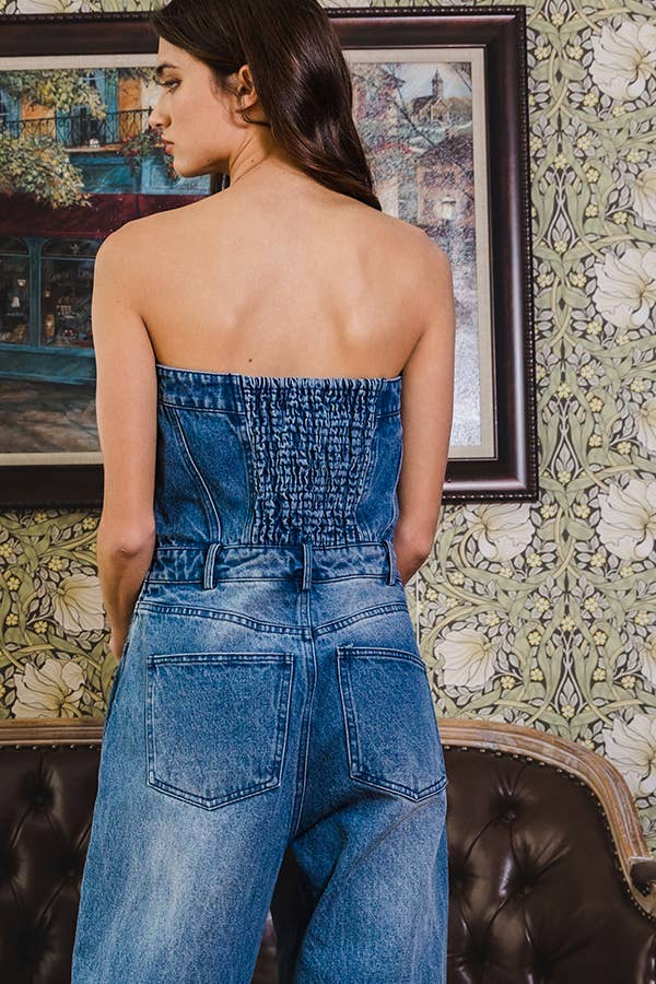 IR5267 Corset Style Strapless Denim Jumpsuit