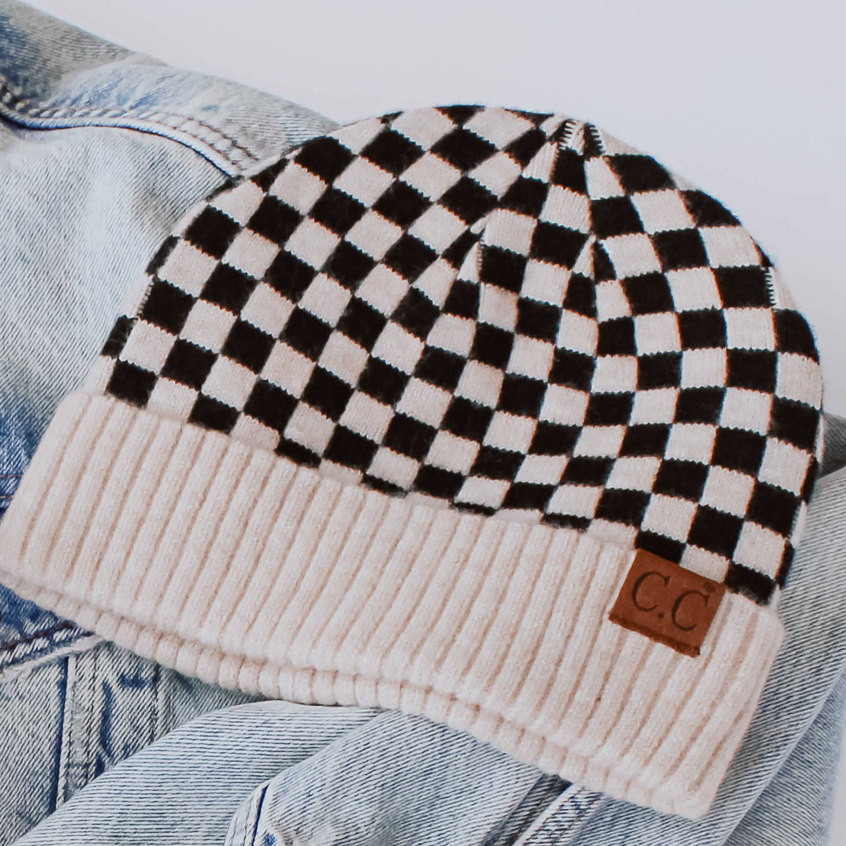 CC Wool Check Pattern Beanie | Anti-Pilling