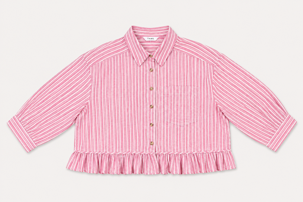 Striped button down Ruffle Hem