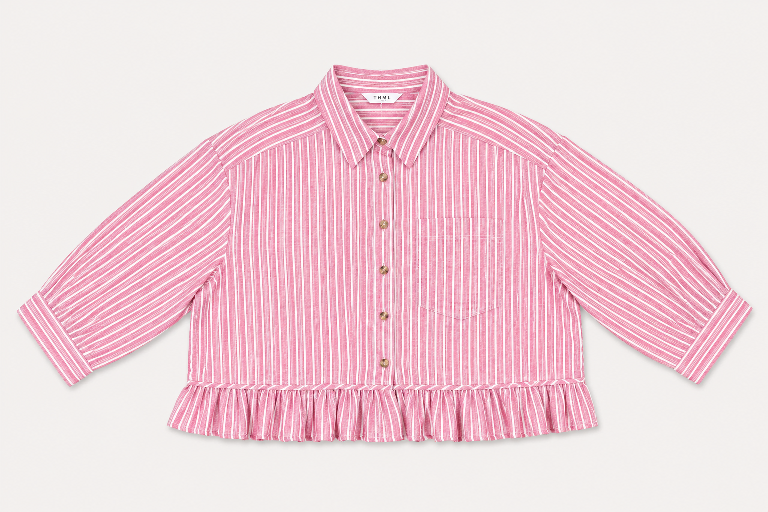 Striped button down Ruffle Hem
