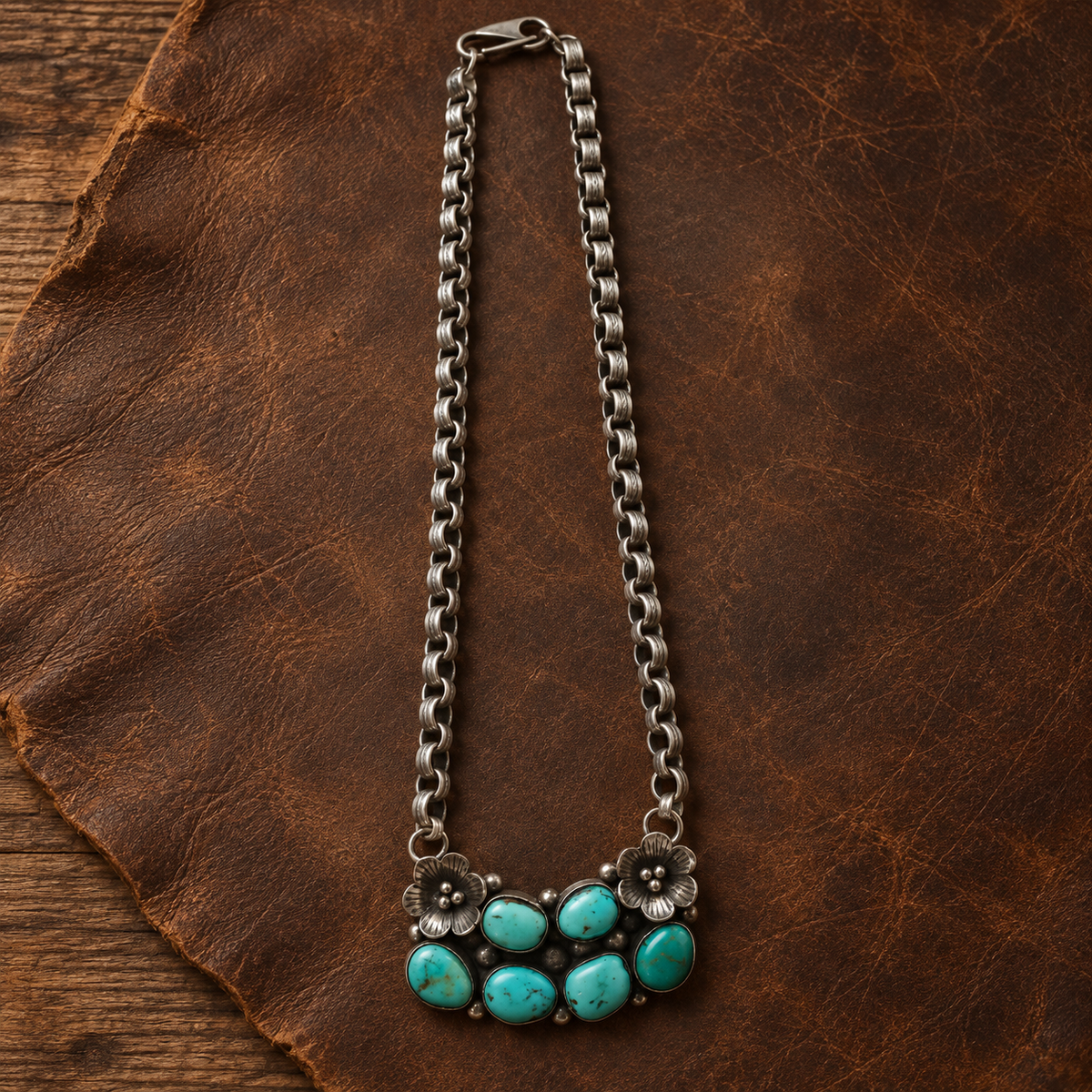 Seven-Stone Turquoise Floral Necklace