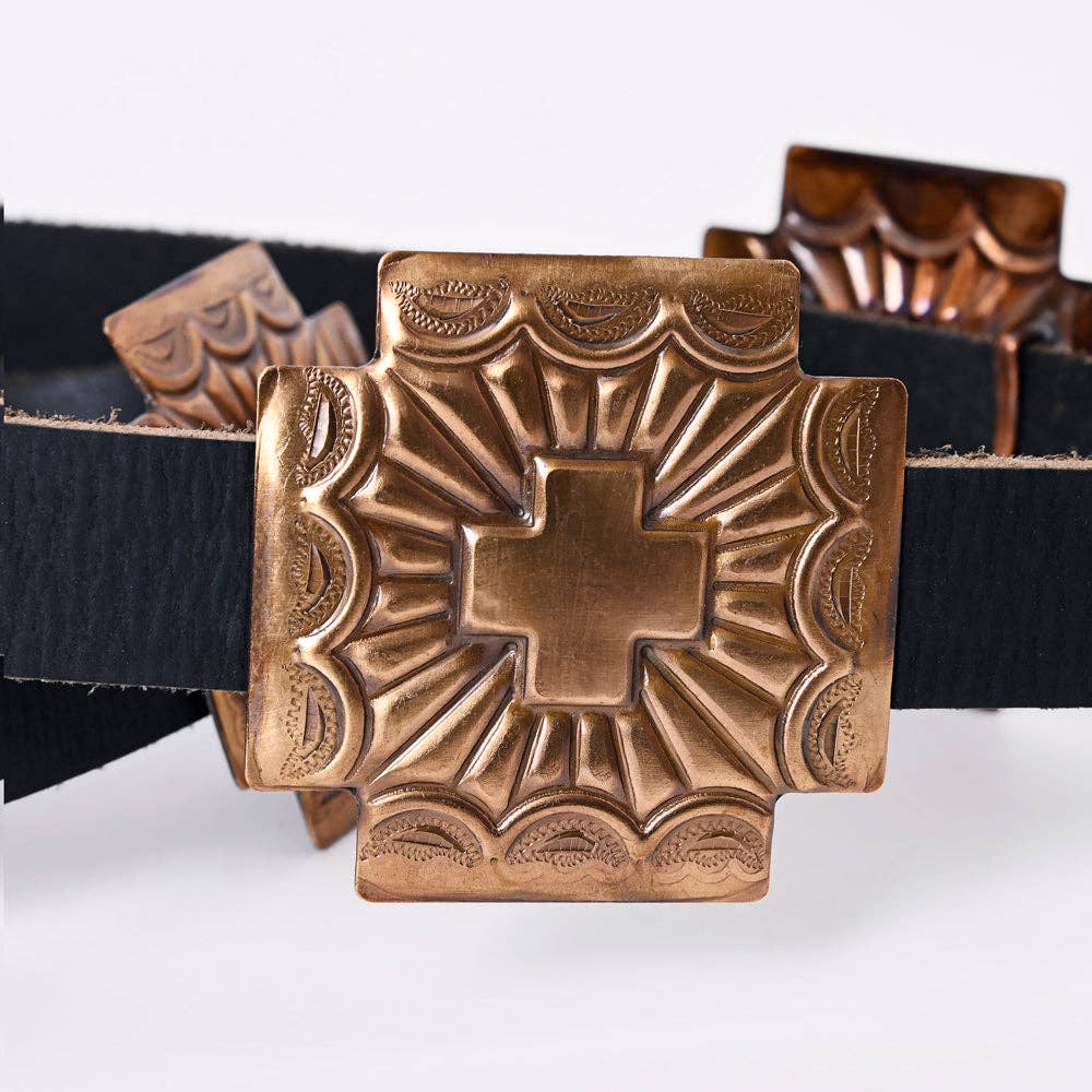 Hand tooled Brass Concho Belt