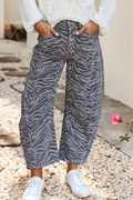 Zebra Stripe Printed Wide Leg Jeans