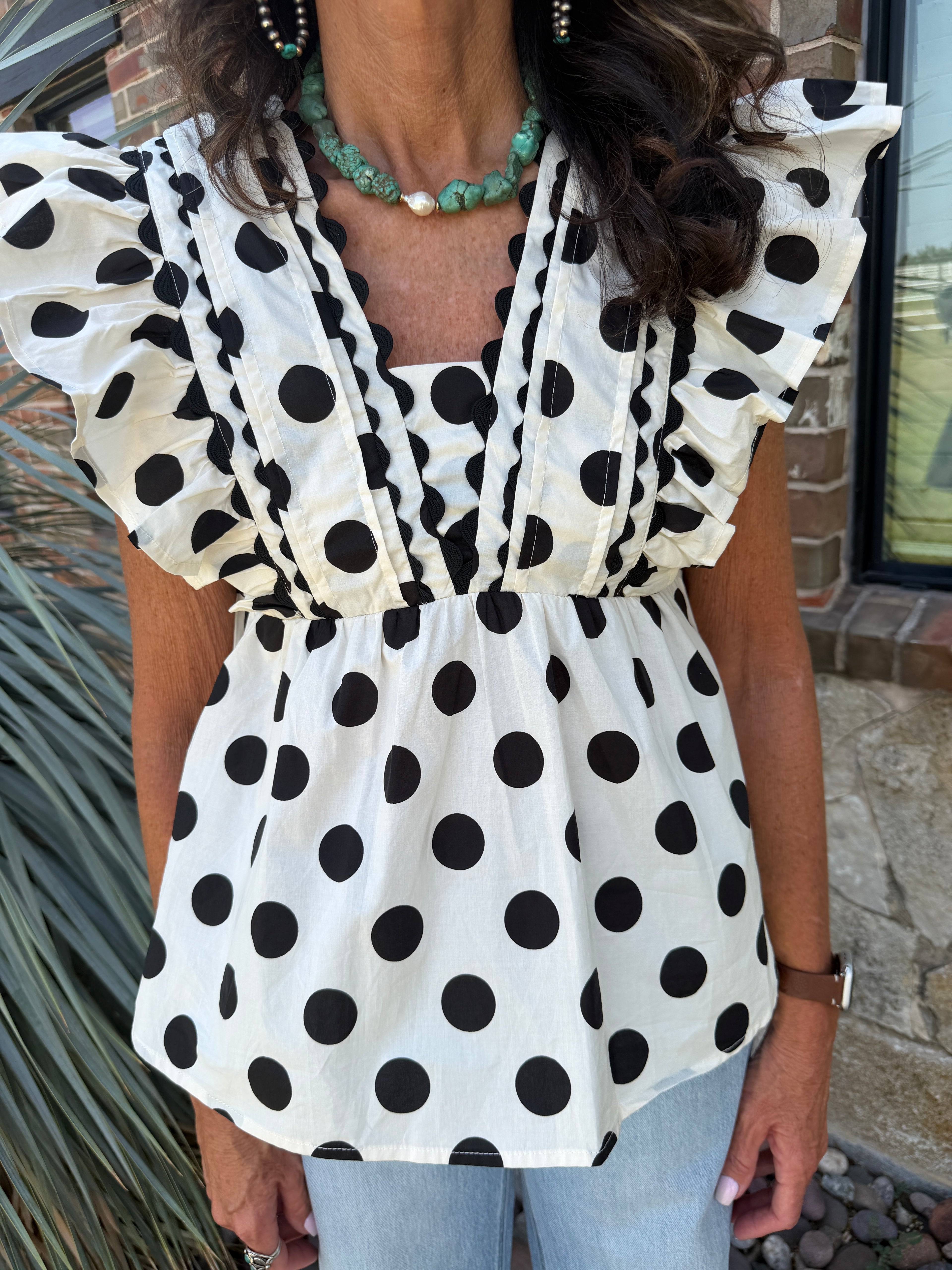 POLKA DOT RUFFLED BABY DOLL BLOUSE TOP