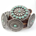 Genuine Distressed Leather belt w. full-packed oval conchos