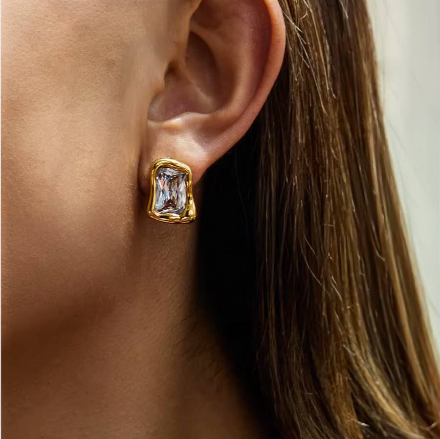 Melted Solitaire Stud Earrings Water Resistant