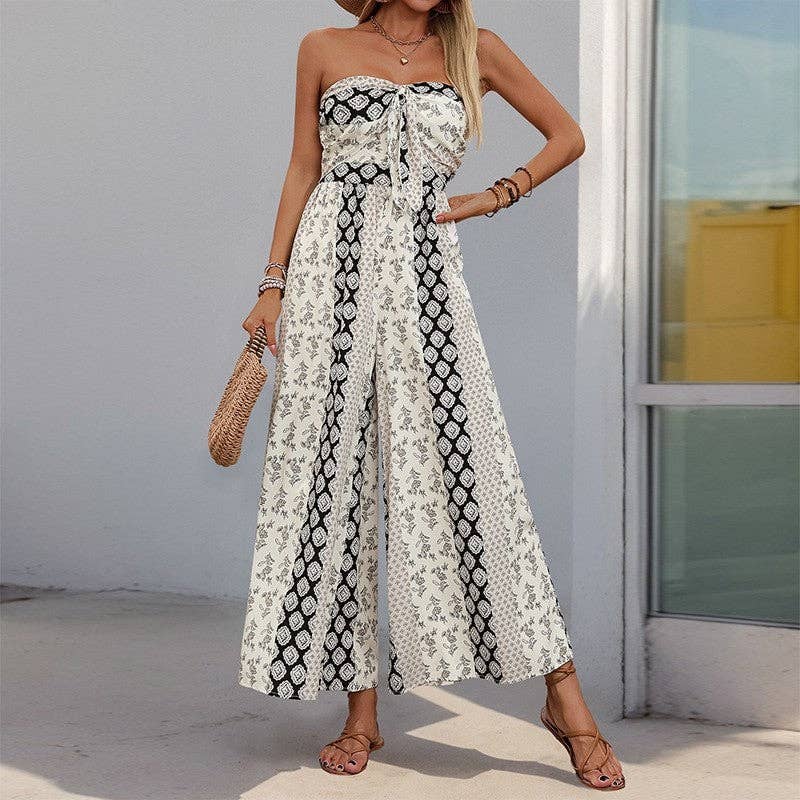 High-Waisted Belted Floral Print Jumpsuit Wide Leg Pants