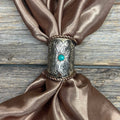 Silver Engraved Large Flower with Turquoise Wild Rag Slide