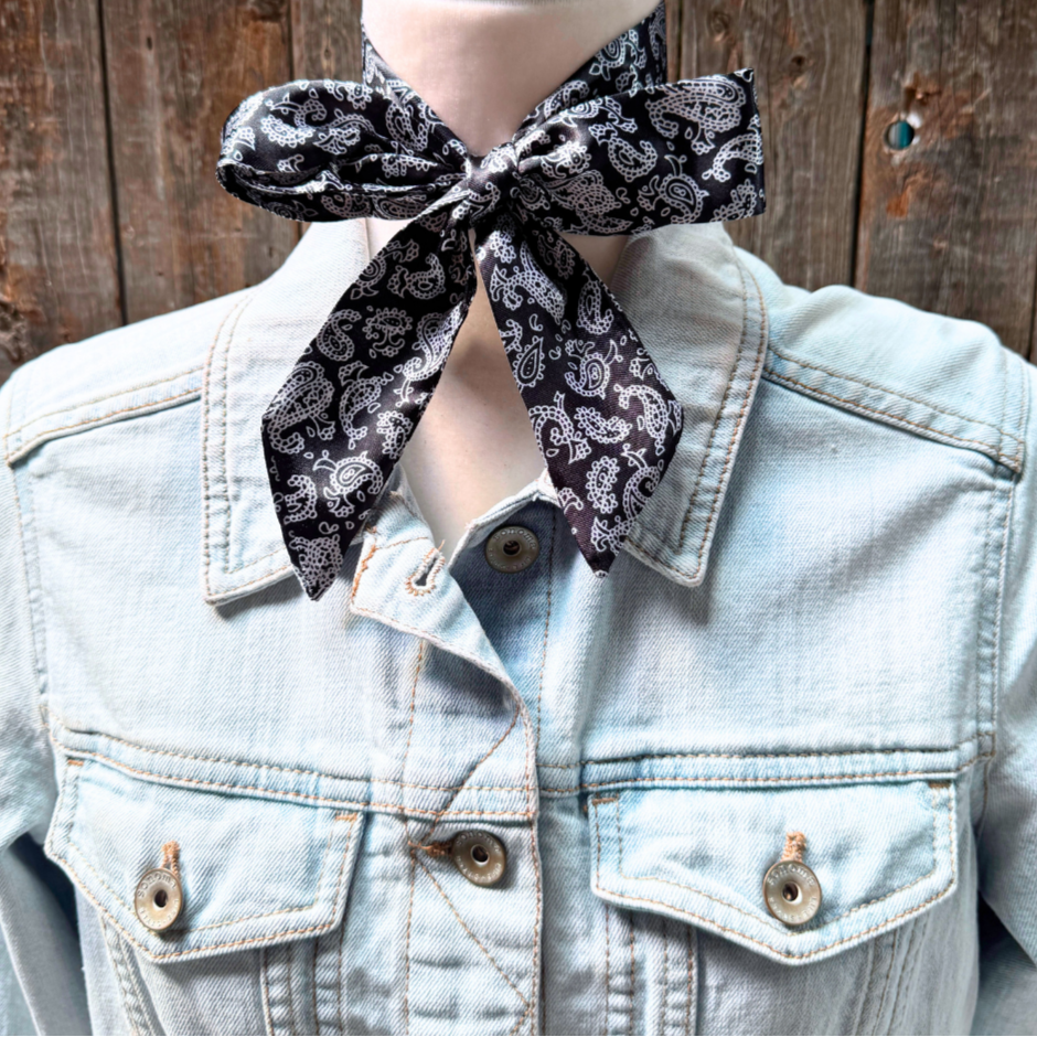 Black and White Western Skinny Mini Wild Rag Scarf
