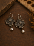 German Silver Cross w/Pearl Earrings