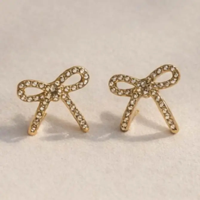 Gold Crystal Bow Earrings