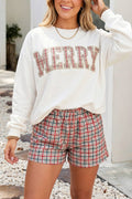 Merry Embroidered Plaid Christmas Top and Shorts Set